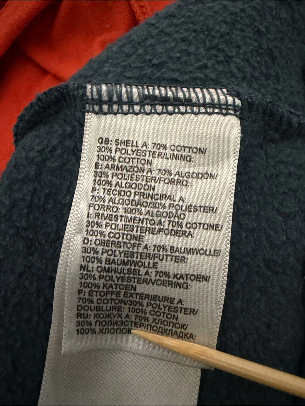 The North Face Blue Pullover Hoodie with Orange Hood and Drawstrings
